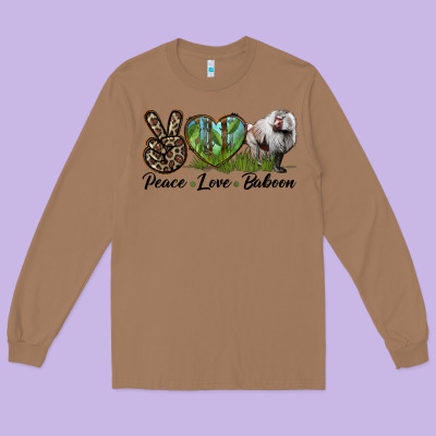 Leopard Peace Love Baboon Long Sleeve Tee Designed By Lillyallendesigns