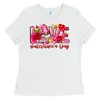 White Love Valentines Day Gnome Ladies Tee - CowhideDigitalArt