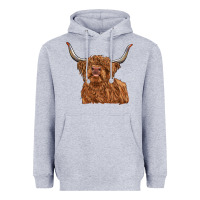 Heather Grey highland cow Heavyweight Hoodie - RanaPortraitStore