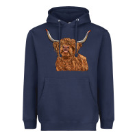 Navy highland cow Heavyweight Hoodie - RanaPortraitStore