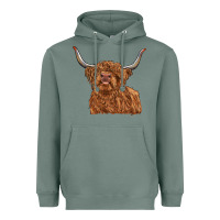 Sage highland cow Heavyweight Hoodie - RanaPortraitStore