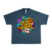 Midnight Navy Trick Or Treat Hallowen Round Urban Heavy Tee - LillyAllenDesigns