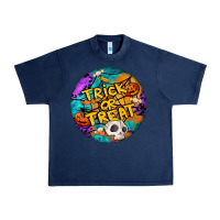Navy Trick Or Treat Hallowen Round Urban Heavy Tee - LillyAllenDesigns