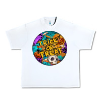 White Trick Or Treat Hallowen Round Urban Heavy Tee - LillyAllenDesigns