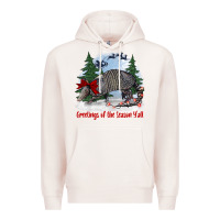 Pale Pink greetings of the season y'all with armadillo Premium Hoodie - BarkalooDesign