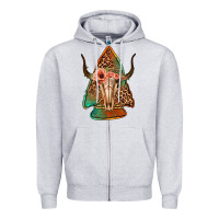Heather Grey bullskull arrowhead Zipper Hoodie - Jasminsmagicworld