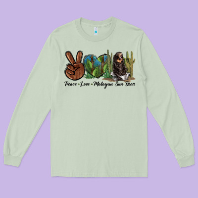 Peace Love Malayan Sun Bear Long Sleeve Tee Designed By Lillyallendesigns