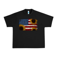 Black Distressed Yellow Sunflower American Flag Urban Heavy Tee - Jasminsmagicworld
