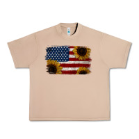 Burro Distressed Yellow Sunflower American Flag Urban Heavy Tee - Jasminsmagicworld