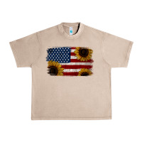 French Oak Distressed Yellow Sunflower American Flag Urban Heavy Tee - Jasminsmagicworld