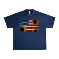 Navy Distressed Yellow Sunflower American Flag Urban Heavy Tee - Jasminsmagicworld