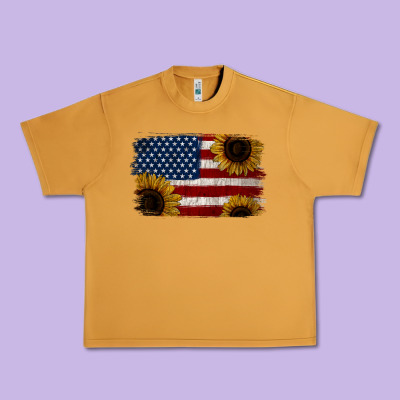 Distressed Yellow Sunflower American Flag Urban Heavy Tee Designed By Jasminsmagicworld