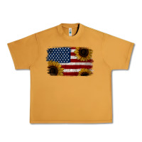 Peanut Butter Distressed Yellow Sunflower American Flag Urban Heavy Tee - Jasminsmagicworld