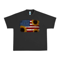 Pigment Black Distressed Yellow Sunflower American Flag Urban Heavy Tee - Jasminsmagicworld