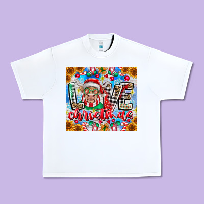 Love Christmas Highland Cow Urban Heavy Tee Designed By Cowhidedigitalart