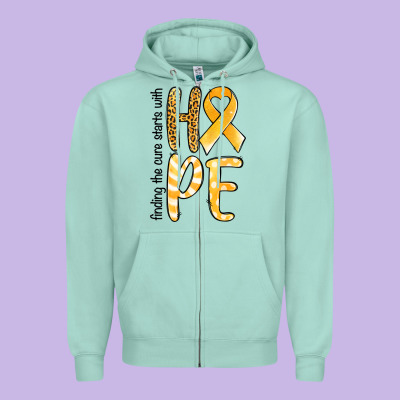 Finding The Cure Starts With Hope Childhood Cancer Awareness Zipper Hoodie Designed By Jasminsmagicworld