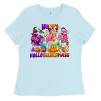 Baby Blue Happy Hallo Thanks Mas Ladies Tee - CowhideDigitalArt