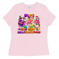 Bubblegum Pink Happy Hallo Thanks Mas Ladies Tee - CowhideDigitalArt