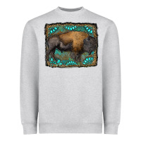 Heather Grey bison with gemstone background Heavyweight Sweatshirt - RanaPortraitStore