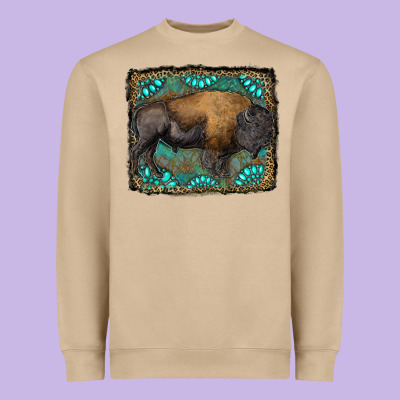 Bison With Gemstone Background Heavyweight Sweatshirt Designed By Ranaportraitstore