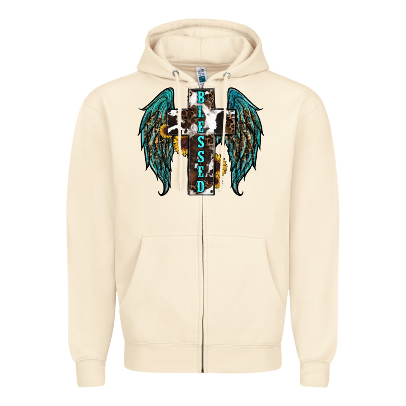 Western Wings Cross Blessed Zipper Hoodie by RanaPortraitStore | Teevron