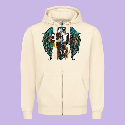 Western Wings Cross Blessed Zipper Hoodie Designed By Ranaportraitstore