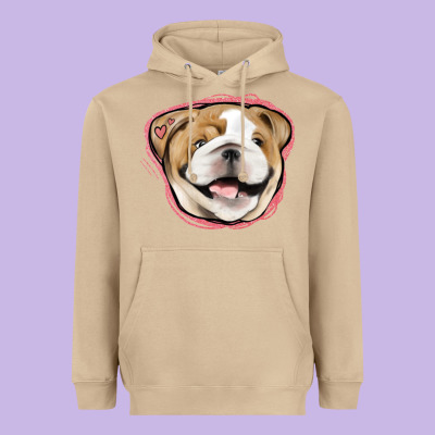 Bulldog Pink Glitter Heavyweight Hoodie Designed By Jasminsmagicworld