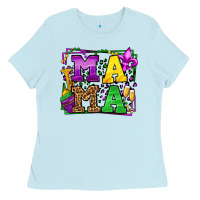 Baby Blue Mardi Gras leopard frame mama Mother's Day Ladies Tee - LillyAllenDesigns