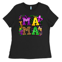 Black Mardi Gras leopard frame mama Mother's Day Ladies Tee - LillyAllenDesigns