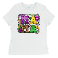 White Mardi Gras leopard frame mama Mother's Day Ladies Tee - LillyAllenDesigns