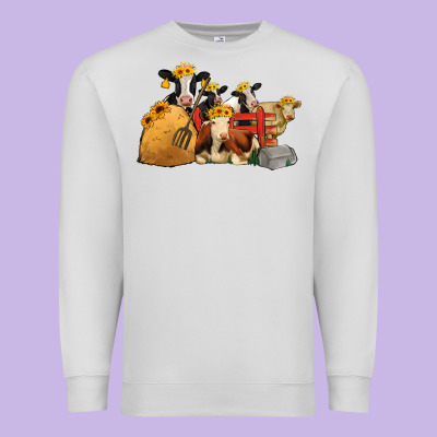 Cows With Sunflower Headbands Premium Sweatshirt Designed By Jasminsmagicworld