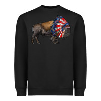 Black american bison with indian headdress Heavyweight Sweatshirt - RanaPortraitStore