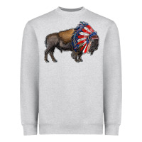 Heather Grey american bison with indian headdress Heavyweight Sweatshirt - RanaPortraitStore