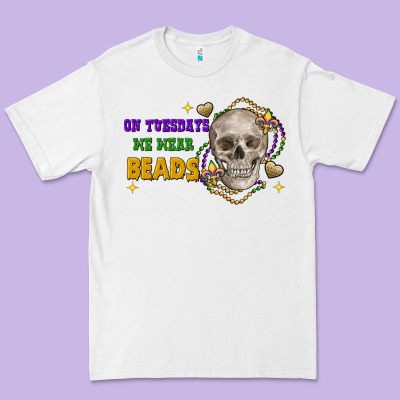 On Tuesdays We Wear Beads Skull Premium Tee Designed By Fadigitalartstudio