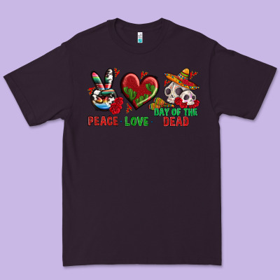 Peace Love Day Of The Dead Premium Tee Designed By Bundleandbundleshop