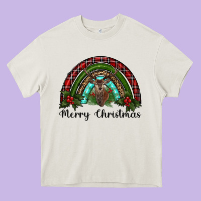 Reindeer Rainbow Christmas Heavy Core Tee Designed By Ranaportraitstore