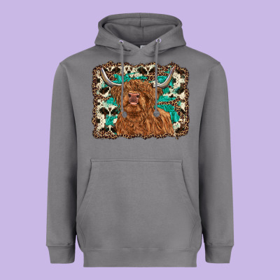 Highland Cow Western Background Heavyweight Hoodie Designed By Ranaportraitstore
