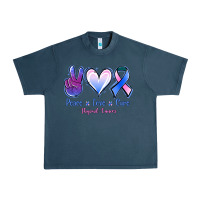Midnight Navy Peace Love Cure Thyroid Cancer Urban Heavy Tee - Jasminsmagicworld