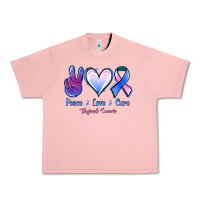 Salmon Peace Love Cure Thyroid Cancer Urban Heavy Tee - Jasminsmagicworld