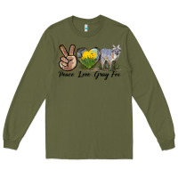 Army Green Peace Love Gray Fox Long Sleeve Tee - LillyAllenDesigns