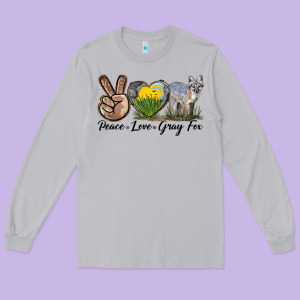 Peace Love Gray Fox Long Sleeve Tee Designed By Lillyallendesigns