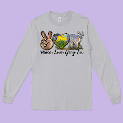 Peace Love Gray Fox Long Sleeve Tee Designed By Lillyallendesigns