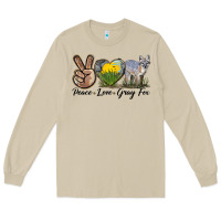 Mushroom Peace Love Gray Fox Long Sleeve Tee - LillyAllenDesigns