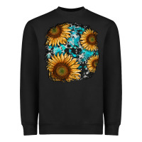 Black sunflower cowhide and turquoise patches Heavyweight Sweatshirt - RanaPortraitStore