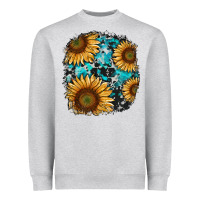 Heather Grey sunflower cowhide and turquoise patches Heavyweight Sweatshirt - RanaPortraitStore
