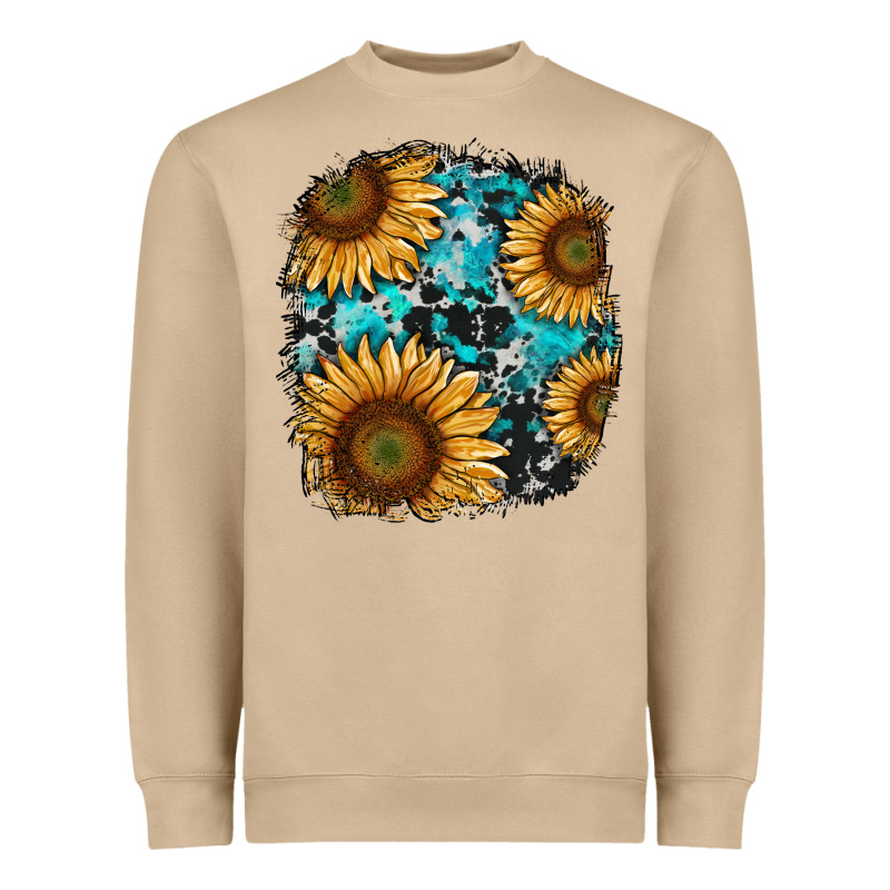 Sunflower Cowhide And Turquoise Patches Heavyweight Sweatshirt by RanaPortraitStore | Teevron