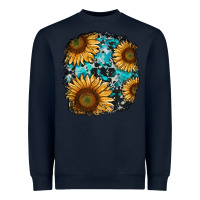 Navy sunflower cowhide and turquoise patches Heavyweight Sweatshirt - RanaPortraitStore