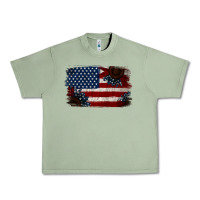 Oil Green Distressed Sunflower American Flag Urban Heavy Tee - Jasminsmagicworld
