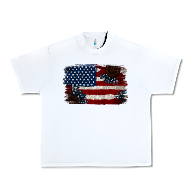 Distressed Sunflower American Flag Urban Heavy Tee by Jasminsmagicworld | Teevron