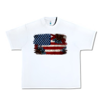 White Distressed Sunflower American Flag Urban Heavy Tee - Jasminsmagicworld